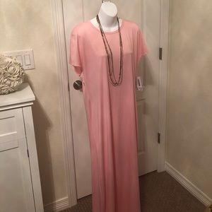 LulaRoe Maria pink and white polka dot maxi dress